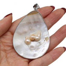 Natural concha pingente oval forma mãe branca de pérola com pérolas requintado encantos para fazer jóias diy colar acessórios 2024 - compre barato