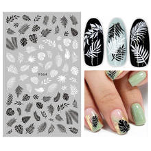 3D Black And White Leaf Flower Nail Art Stickers Gold Autumn Leaf Geometric Pattern Adhesive Transfer Sticker Nail Decorations 2024 - buy cheap