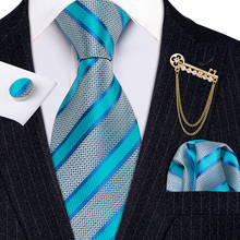 Corbata a rayas azules para hombre, broches dorados, corbata de seda, conjunto de pañuelo para el cuello, regalo de novio, de negocios, de diseñador de moda, Jedi. Wang 2024 - compra barato