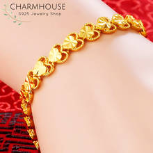 Charmhouse pulseiras femininas de ouro puro, pulseira com coração, corrente, bracelete, joia de noiva 2024 - compre barato