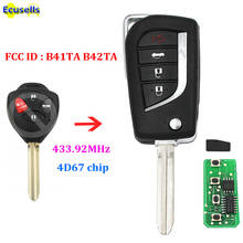 Chave remota flip atualizada para toyota camry corolla hilux 4 botões 433.92mhz com chip 4d67 fcc id: b41ta b42ta toy43 sem cortes 2024 - compre barato