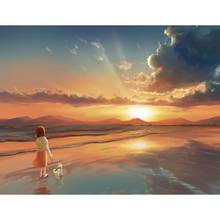 Gatyztory Frame Sunset DIY Painting By Numbers Landscape Handpainted Oil Painting Modern Home Art Canvas Painting 60x75cm 2024 - buy cheap