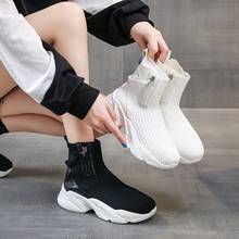 2020 Brand High Top Slip on White Sneakers Women Autumn Breathable Knitted Casual Shoes Woman Comfortable Platform Sock Footwear 2024 - buy cheap