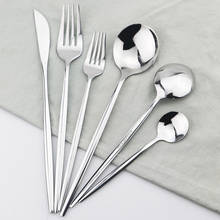 Conjunto de talheres prata, aço inoxidável, faca, garfo de sobremesa, colher de café, conjunto de jantar, utensílios de cozinha 2024 - compre barato