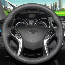 Negro de cuero cosido a mano protector para volante de coche para Hyundai Elantra 2011-2016 Avante i30 2012-2016 2024 - compra barato