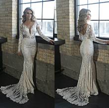 Vestido de noiva estilo sereia, vestido de casamento elegante com apliques de renda e gola v 2024 - compre barato