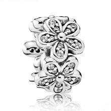 S925 Silver Bead Charm Dazzling Daisies With Crystal Spacer Beads for Women Bracelet Bangle DIY Jewelry 2024 - buy cheap