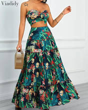 Ladies Sexy Tropical Print Sleeveless Suits Women Summer Backless Crop Top and High Waist Maxi Skirt Set Boho Printed 2pcs Set 2024 - buy cheap