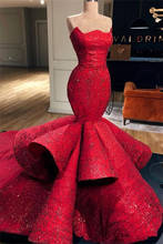 Romantic Red Mermaid Sweetheart Satin Formal Evening Dresses 2020 New Lace Sequins Long Prom Dresses Pageant Gowns 2024 - compre barato