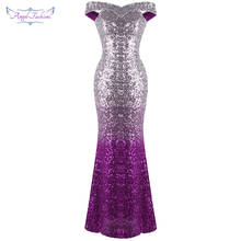 Angel-fashions Women's Off Shoulder Evening Dresses Gradient Silver Purple Sequin Maxi Mermaid Elegant Prom Gown  496 2024 - buy cheap