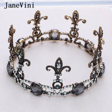 Janevini coroa barroca vintage, tiara para casamento, acessório para cabelo, joia de cristal preto, para noiva, princesa 2024 - compre barato