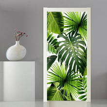 Modern Green Leaf Door Sticker Living Room Bedroom PVC Self-Adhesive Waterproof Mural Wallpaper Door Poster 3D Vinyl Door Murals 2024 - buy cheap