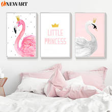 Pôster de parede rosa para crianças, arte e impressão de cisne, flamingo, citação, quarto, decoração, tela 2024 - compre barato