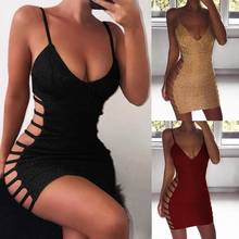 Women Sexy Bodycon Dress Sleeveless V Neck Spaghetti Strap Stretchy Hip Short Mini Dress Womens Club Dress Vestido S112801 2024 - buy cheap