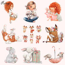 Pulaqi Cute Rabbit Iron On Transfers For Clothing Stickers Lovely Girl Heat Patch Thermal Transfer on Clothes Vinyl Deer Patches 2024 - buy cheap