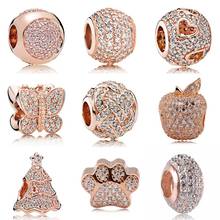 Rose Gold Pave Butterfly Dazzling Droplet Twinkling Christmas Tree Beads Fit Pandora Bracelet 925 Sterling Silver Charm Jewelry 2024 - buy cheap