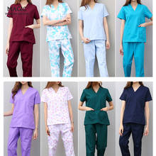 Workwear Clothes Health Workers Frosted Tops Pants Beauty Salon Scrub Uniforms Scrubs Set Short Sleeve V-neck Uniform coat 2024 - buy cheap