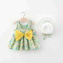 2021 Summer Beach Baby Kids Sleeveless Floral Print Cute Bow Princess Infant Girls Holiday Dress + Sunhat Vestidos 2024 - buy cheap