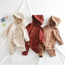 Комбинезон с капюшоном для новорожденных мальчиков и девочек, однотонный наряд, одежда с длинным рукавом, повседневная детская одежда, осень 2024 - купить недорого