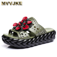 MVVJKE Handmade Flower Slippers Women Shoes Summer Genuine Leather Sandals 2020 New Platform Slippers Women Sandals 2024 - buy cheap