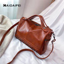 CAIOAIFEI vintage oil wax leather luxury handbags women bags designer zipper decorative boston bag female shoulder crossbody bag 2024 - buy cheap