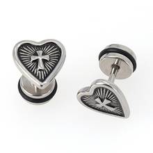 Punk Acero inoxidable corazón botón pendientes Unisex oreja Piercing joyería pendientes negro oro Color Corss tornillo Back pendientes 2024 - compra barato