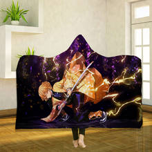 Anime Demon Slayer 3D Printing Throw Hooded Blanket Wearable Warm Fleece Bedding Office Quilts Soft Adults Travel 03 2024 - buy cheap