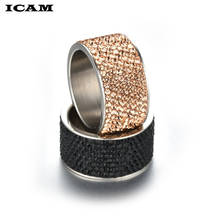 ICAM Stainless Steel 8 Rows Crystal Ring for Women Wedding Stainless Steel Green Black Crystal Rings for Women Men Lady 2024 - buy cheap