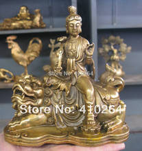 $ Old craft $ Guanyin Bodhisattva Manjushri, бронзовая статуя льва Фоса собаки (A0314) 2024 - купить недорого