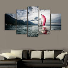 Embelish 5 Panels Sea Yacht Mountains Waves Wall Posters For Living Room HD Print Canvas Paintings Home Decor Modular Pictures 2024 - buy cheap