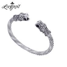 LIKGREAT Vintage Viking Bangle Animal Head Cuff Bracelet Men Wristband Bangle Silver Color Indian Fashion Jewelry Gifts 2024 - buy cheap