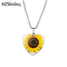 Nuevo collar con colgante de corazón de girasol amarillo, joyería de cristal con imagen, collar de corazón de moda HZ3 2024 - compra barato