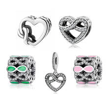 High Quality Authentic 925 Sterling Silver Pink CZ Charms Heart Beads Fit Original Pandora Charm Bracelets jewelry making 2024 - buy cheap