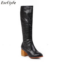 ESRFIYFE New Women Knee High Boots Winter Fashion Side Zipper Chunky High Heels Boots Woman Party Long Boots 2020 Autumn Shoes 2024 - buy cheap