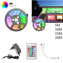 Светильник ная лента RGB 5050 SMD 2835, гибкая лента, светодиодная Светильник та RGB 15 м 20 м, Диодная лента постоянного тока 12 В + пульт дистанционного управления + адаптер 2024 - купить недорого