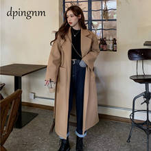 Plus Size Cover Button Sashes Solid Wool Blends Coats Women Loose Warm Thick Korean Cashmere Long Coat Female Casaco Feminino 2024 - buy cheap