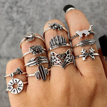 12-Piece Women'S Ring Leaves Fox Elephant Shape Punk Retro Knuckle Ring Set Gift Explosion Party Ring New кольцо мужское L3* 2024 - buy cheap