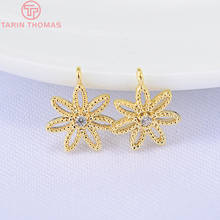 (1222)10PCS 10x14MM 24K Gold Color Plated Brass Flower with Zircon Pendant Charm High Quality DIY Jewelry Making Findings 2024 - buy cheap