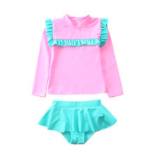2~7Y Toddler Baby Girls Swimsuit Long sleeves Girls Rash Guards Two pieces Girls Swimming dress Kids Beachwear-SW437 2024 - buy cheap