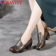 Xgravity c021 senhoras feitas à mão primavera outono chunky salto bombas roune toe vintage salto alto sapatos femininos elegantes senhoras sapatos quentes 2024 - compre barato