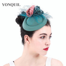 Estilo multicolorido de poliéster, chapéu escuro com véu de noiva para casamento, estilo oxford médio verde 2024 - compre barato