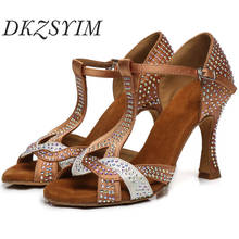 DKZSYIM Latin Dance Shoes Ladies Rhinestone Ballroom Tango/Salsa Dancing Sandals Soft Soles Party Dance Shoes HIgh Heels 2024 - buy cheap