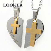 LOOKER Europe Fashion Titanium Steel His And Her Heart Cross Heart-Shaped Creative Couple Necklace Valentine's Day Jewelry 2024 - buy cheap