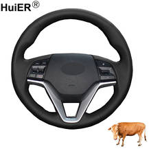 Hand Sewing Car Steering Wheel Cover Black Cow Leather Wrap For Hyundai Tucson 3 2016 2017 2018 2019 2020 2021 Wearable Volant 2024 - buy cheap