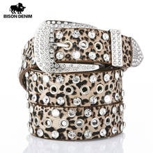 BISON DENIM Cowgirl Cowboy Bling Bling Rhinestones Belt Quality Studded Belt for Women Fashion Pin Buckle Belt Ceinture Femme 2024 - buy cheap