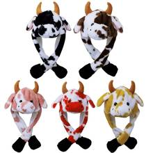 LED Light Up Plush Animal Hat with Moving Jumping Ears Multicolor Cartoon Milk Cow Earflap Cap Stuffed Toys Photo Props 2024 - buy cheap