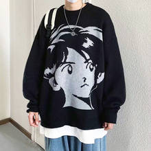 Suéter de estilo universitario para mujer, suéter Harajuku con patrón de dibujos animados, suelto, de cuello redondo, de punto, informal, nuevo, otoño 2024 - compra barato