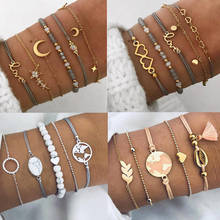 Pulseras de cadena de cuerda para mujer, brazaletes de Color rosa, gris, bohemio, estrella, Océano, Luna, Corazón 2024 - compra barato