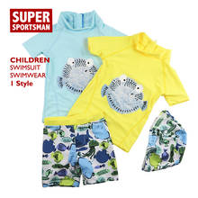 Conjunto de maiô infantil com desenho de peixe, roupa de banho para meninos e meninas, com shorts e chapéu 2024 - compre barato