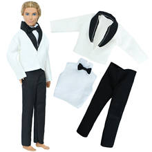 1 комплект Для мужчин одежда/пальто + жилет + брюки для девочек, украшенное цветами и бантами, формальный стиль белый костюм со смокингом, Свадебная вечеринка, одежда аксессуары Одежда для куклы Барби Кукла Кен 2024 - купить недорого